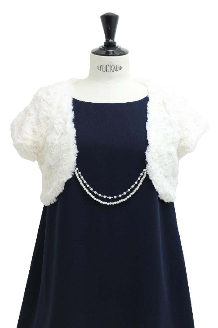 【M/L】パールチェーン付きフェイクファーボレロ（ホワイト）