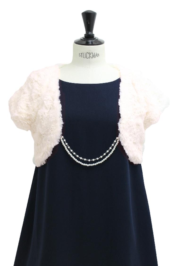 【M/L】パールチェーン付きフェイクファーボレロ（ベージュ）