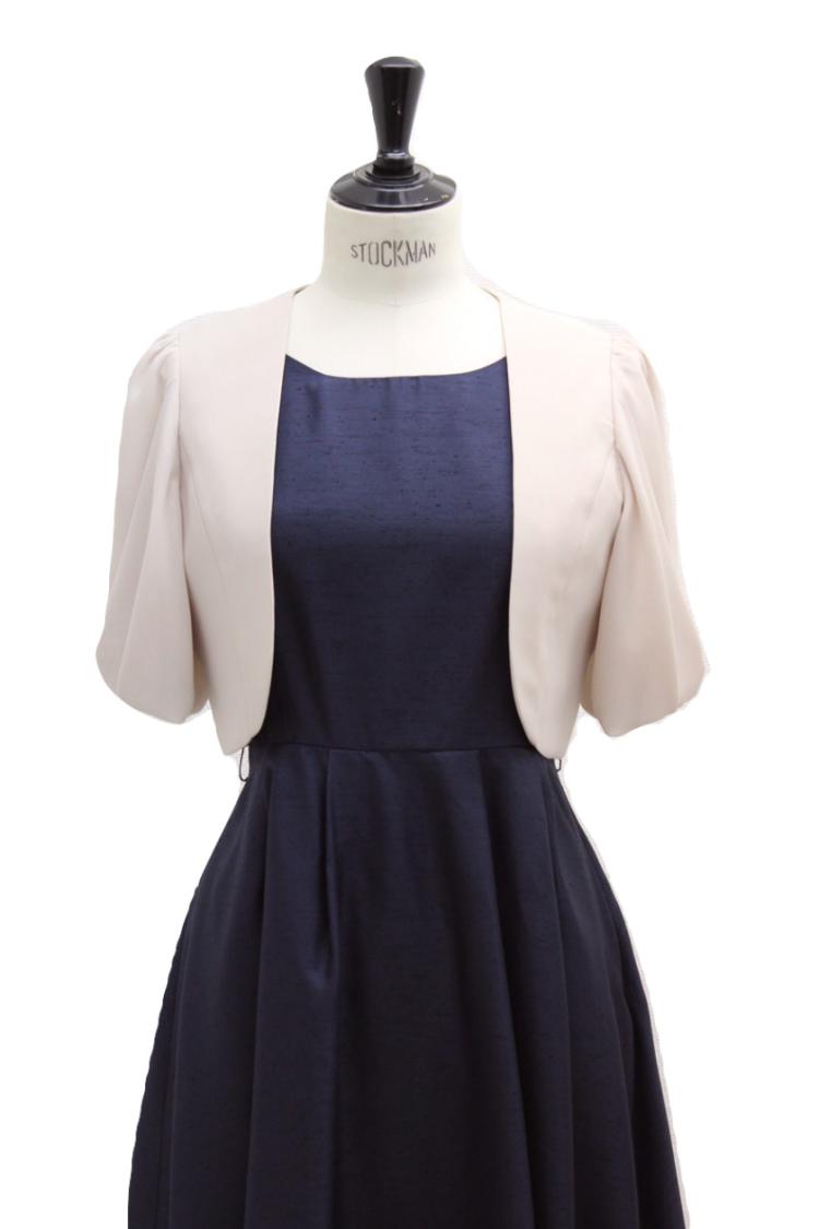 【F】ノーカラー五分袖ジャケットボレロ（ベージュ）