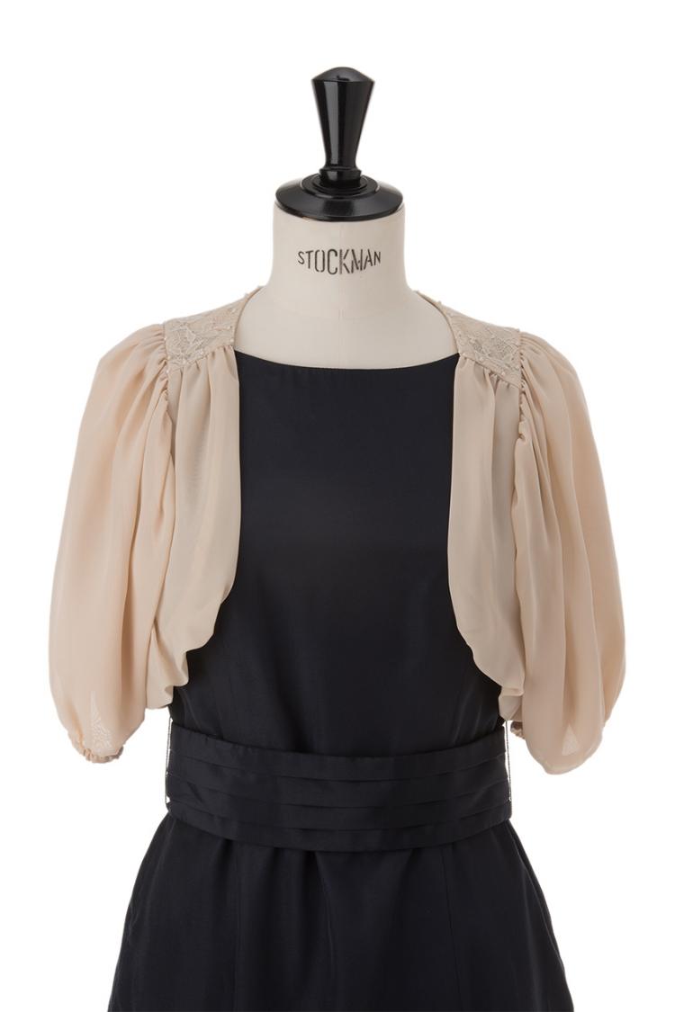 【F】レース×パール付きシフォンボレロ（ベージュ）