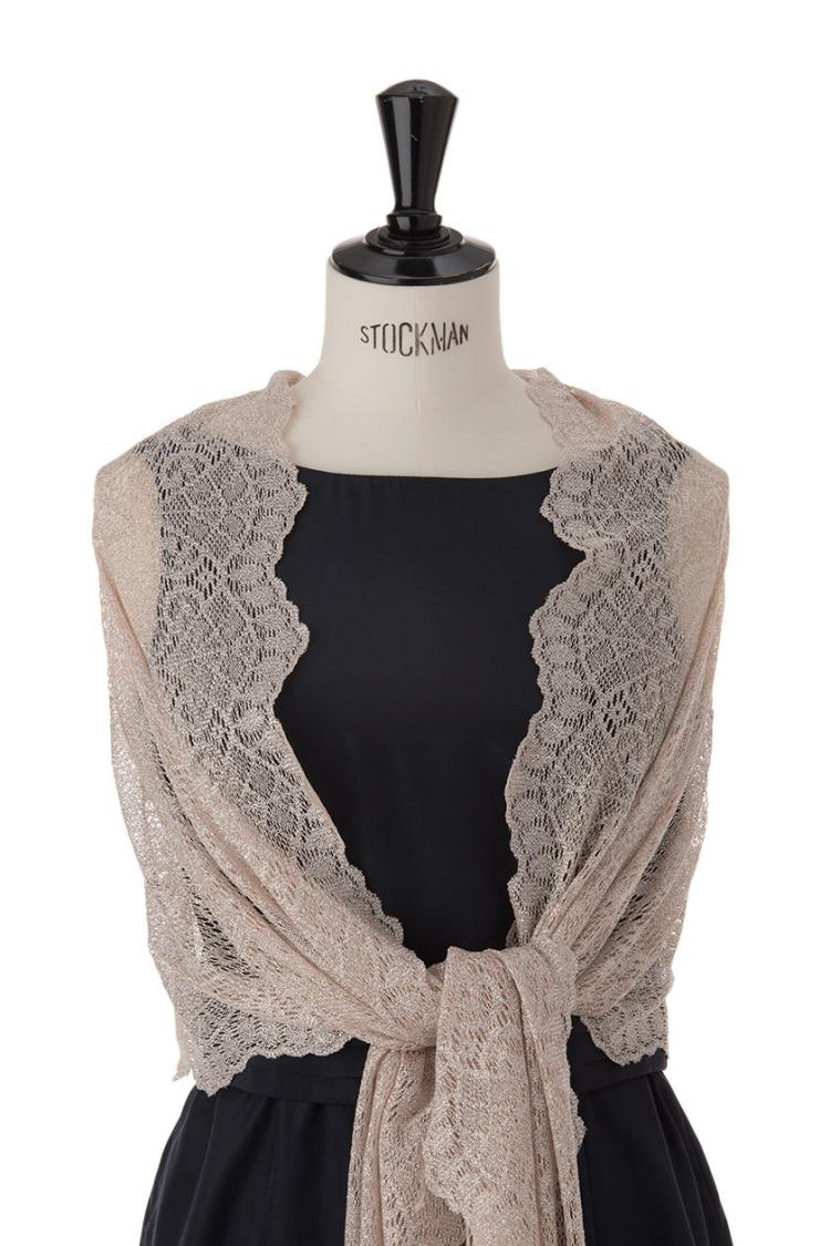 【F】大判ラメニットストール（ピンク）