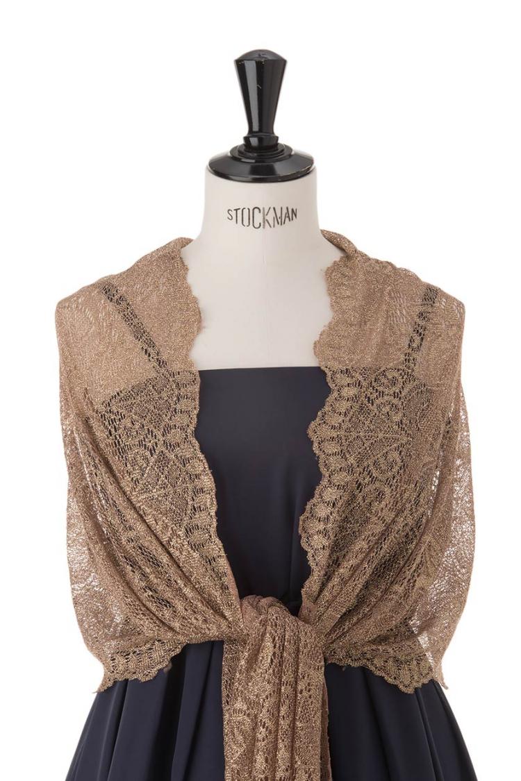 【F】大判ラメニットストール（ブラウン）