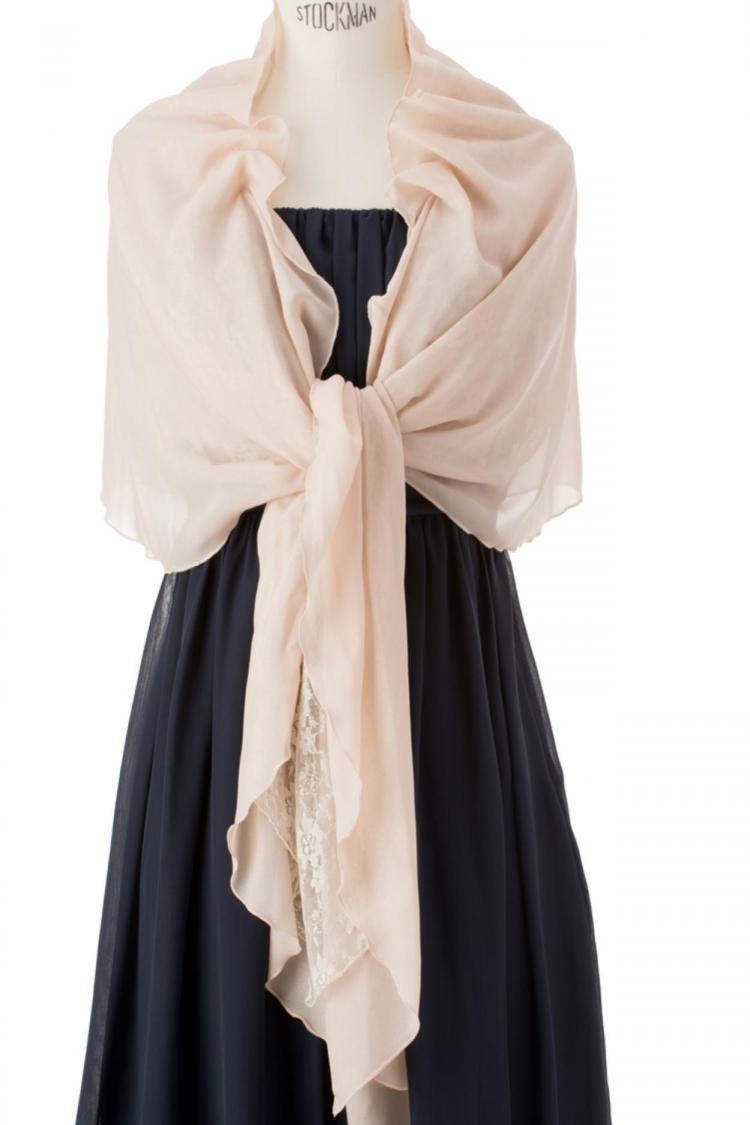 【F】ラメレース×シフォン袖通しショール（ベージュ）